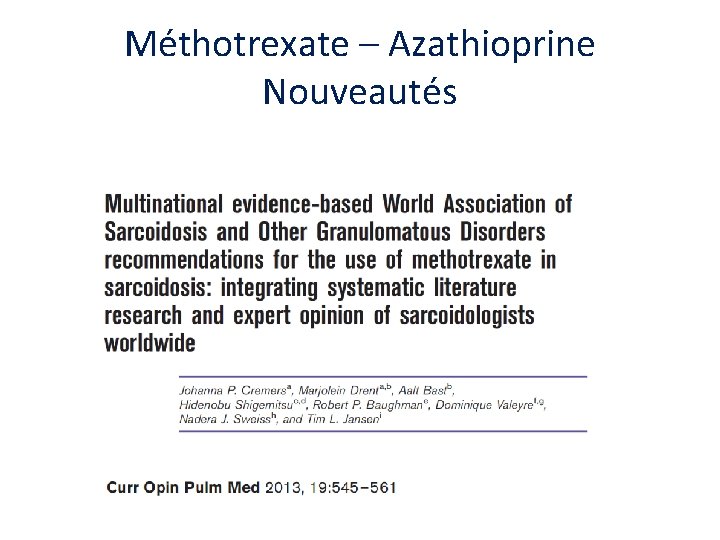 Méthotrexate – Azathioprine Nouveautés 