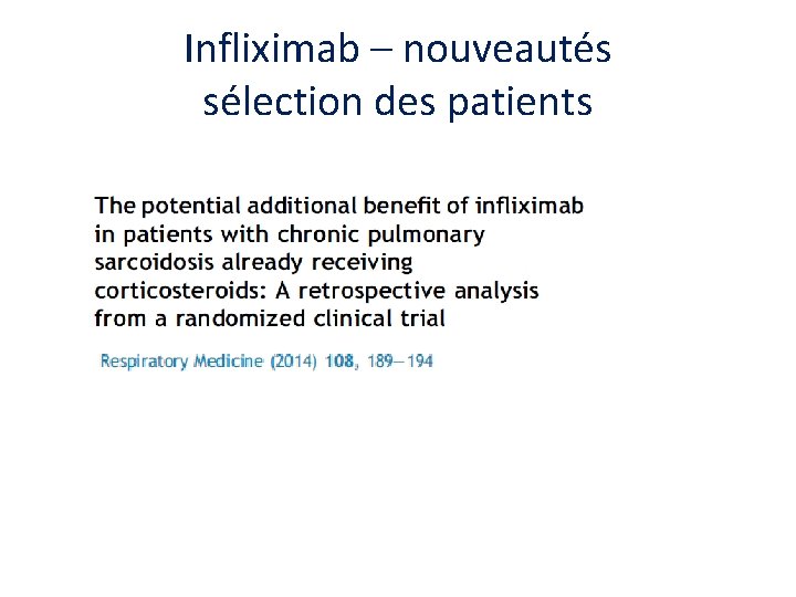 Infliximab – nouveautés sélection des patients 