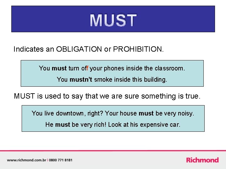 You Must Examples Upgrade 1 Unit 6 Grammar Reference Modal Verbs