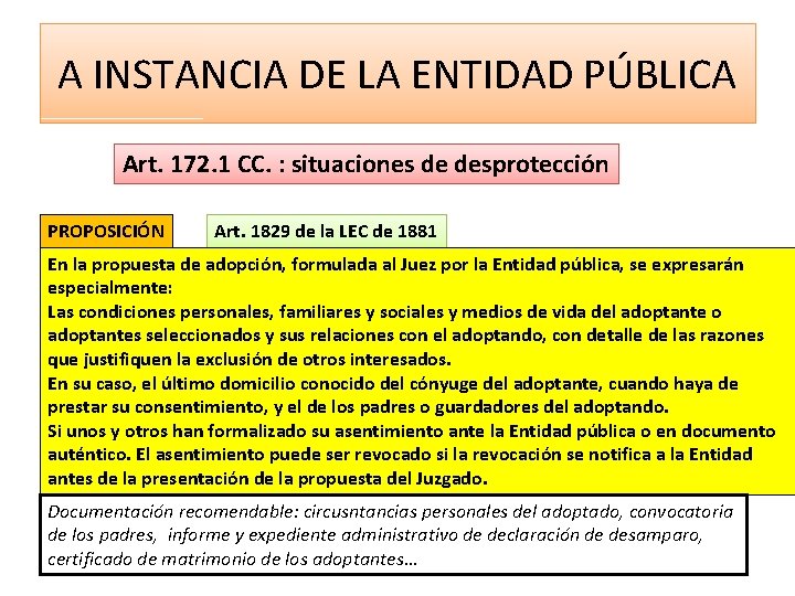 A INSTANCIA DE LA ENTIDAD PÚBLICA Art. 172. 1 CC. : situaciones de desprotección