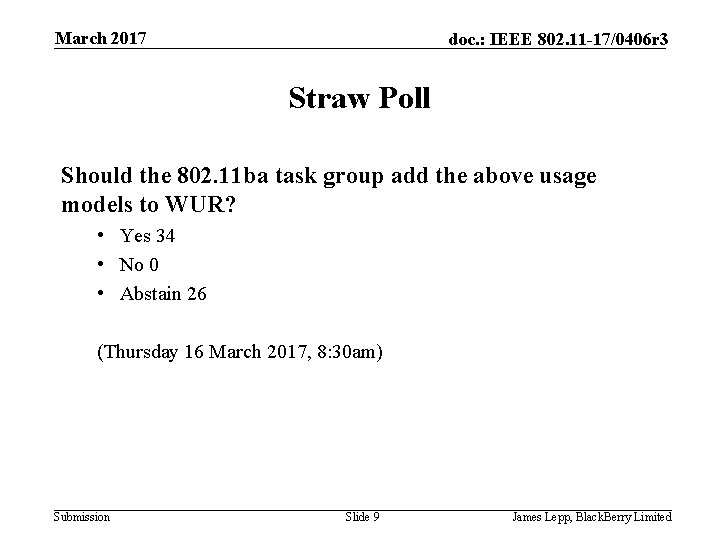March 2017 doc. : IEEE 802. 11 -17/0406 r 3 Straw Poll Should the