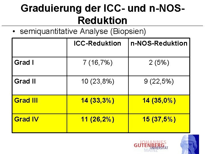 Graduierung der ICC- und n-NOSReduktion • semiquantitative Analyse (Biopsien) ICC-Reduktion n-NOS-Reduktion Grad I 7