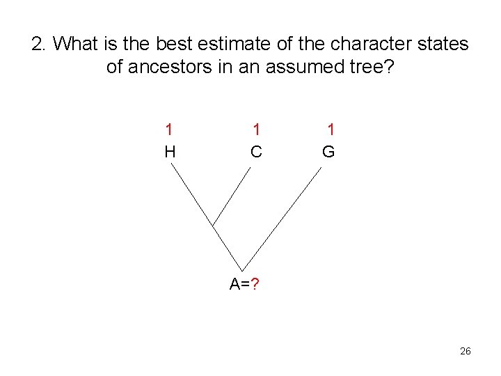 2. What is the best estimate of the character states of ancestors in an