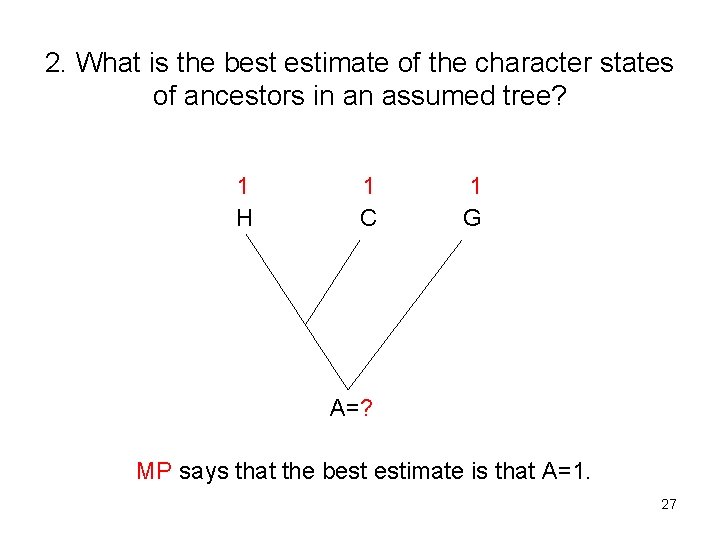 2. What is the best estimate of the character states of ancestors in an