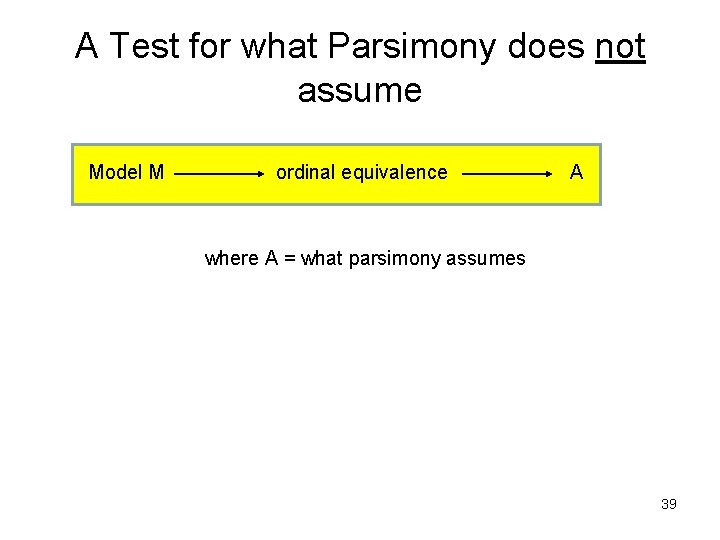 A Test for what Parsimony does not assume Model M ordinal equivalence A where