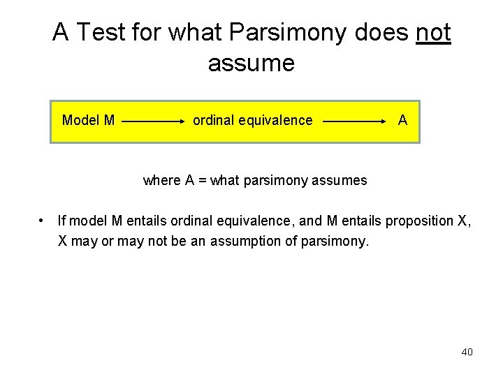 A Test for what Parsimony does not assume Model M ordinal equivalence A where