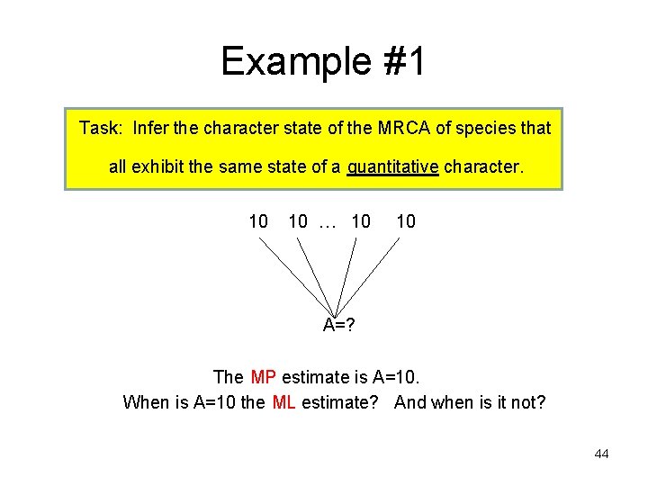 Example #1 Task: Infer the character state of the MRCA of species that all