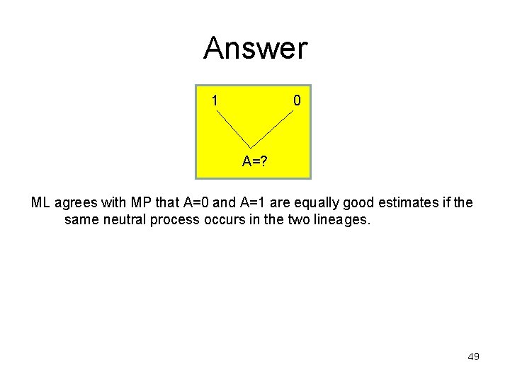 Answer 1 0 A=? ML agrees with MP that A=0 and A=1 are equally