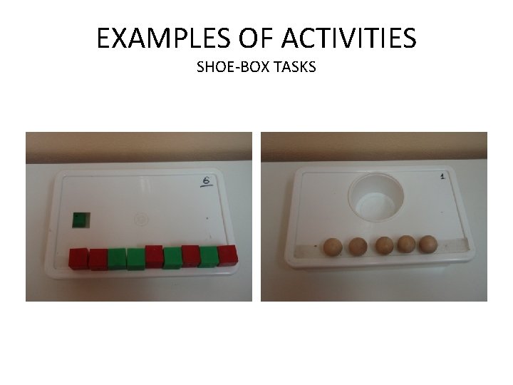 EXAMPLES OF ACTIVITIES SHOE-BOX TASKS 