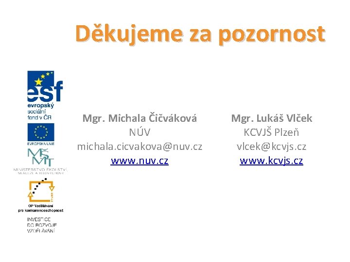Děkujeme za pozornost Mgr. Michala Čičváková NÚV michala. cicvakova@nuv. cz www. nuv. cz Mgr.