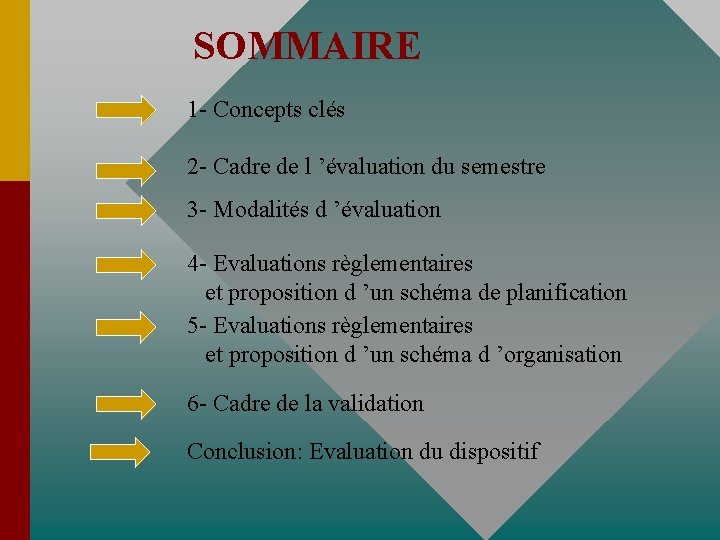 SOMMAIRE 1 - Concepts clés 2 - Cadre de l ’évaluation du semestre 3