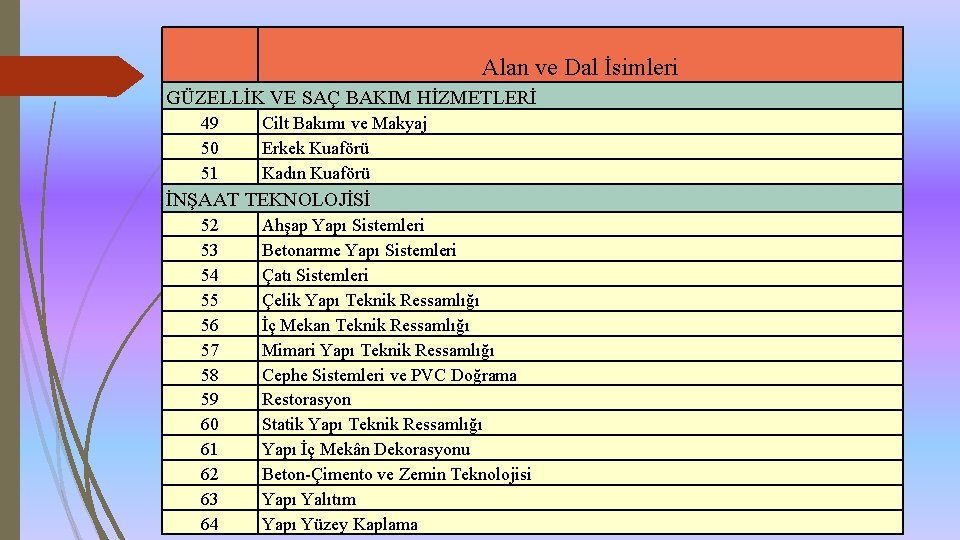 Alan ve Dal İsimleri GÜZELLİK VE SAÇ BAKIM HİZMETLERİ 49 50 51 Cilt Bakımı