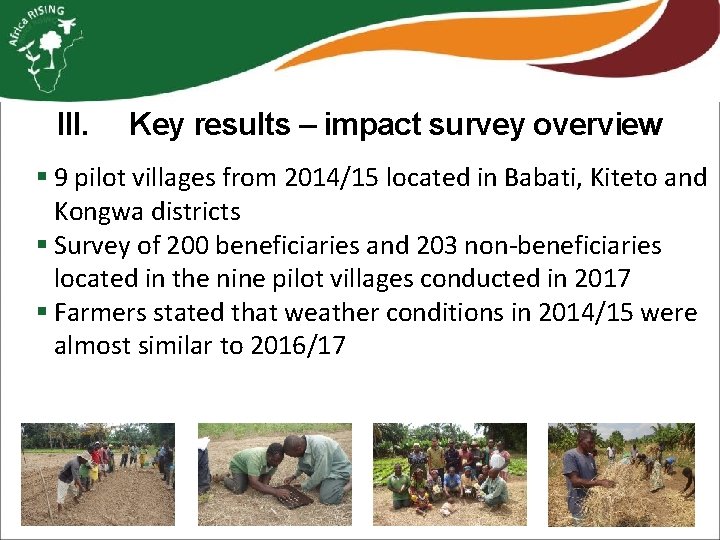 III. Key results – impact survey overview § 9 pilot villages from 2014/15 located