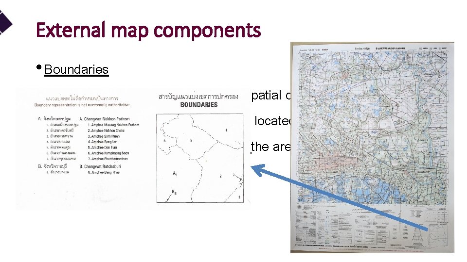 External map components • Boundaries • In the map, always show all of the