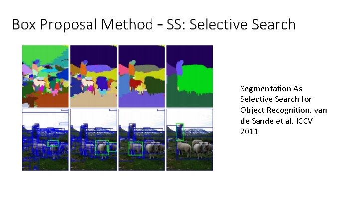 Box Proposal Method – SS: Selective Search Segmentation As Selective Search for Object Recognition.