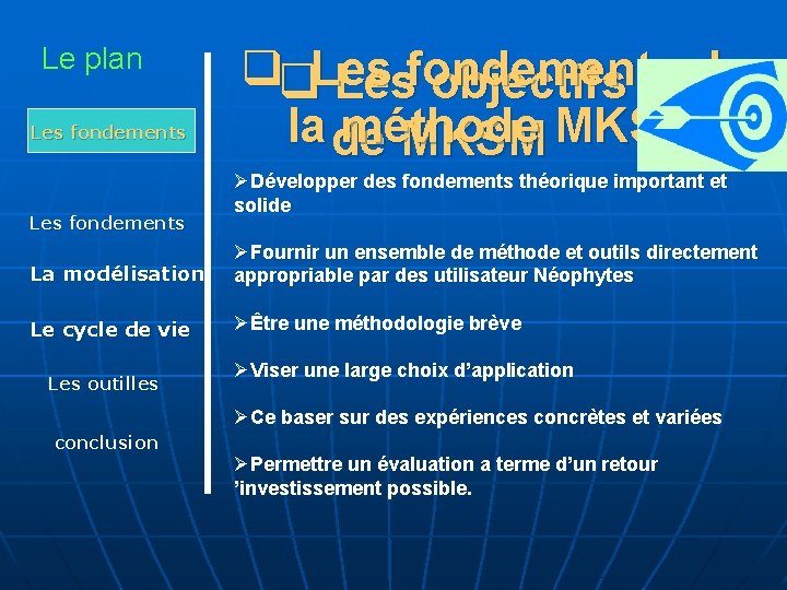 Le plan Les fondements objectifs Les fondements qq. Lesfondements objectifs de la de méthode