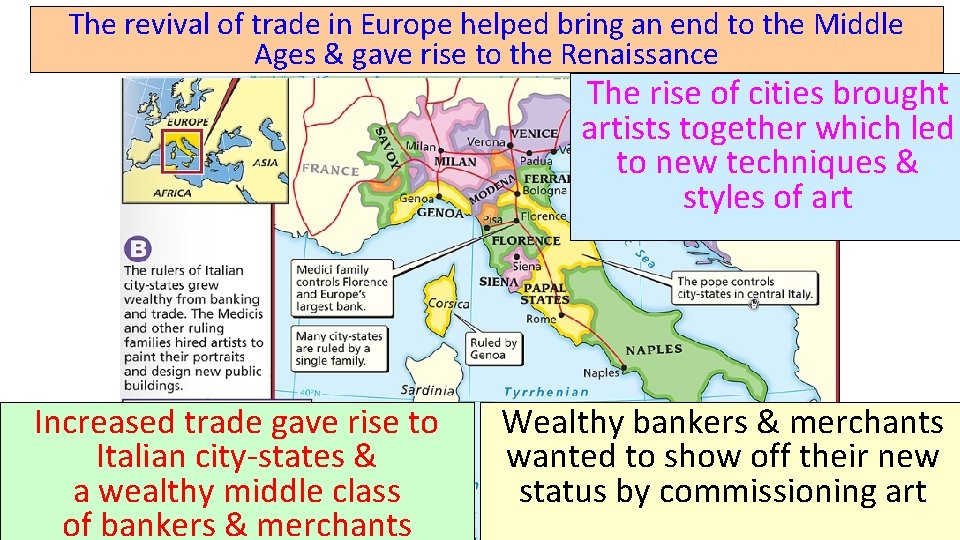 The revival of trade in Europe helped bring an end to the Middle Ages