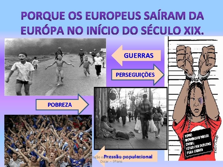GUERRAS PERSEGUIÇÕES POBREZA A população européia - Professor José Pressão populacional Oscar - 9ºano.