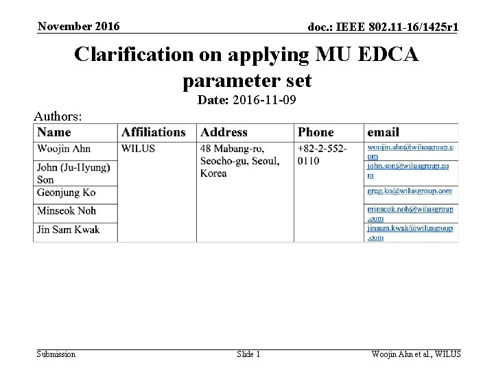 November 2016 doc. : IEEE 802. 11 -16/1425 r 1 Clarification on applying MU