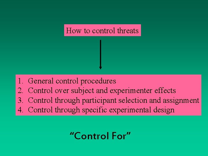 How to control threats 1. 2. 3. 4. General control procedures Control over subject