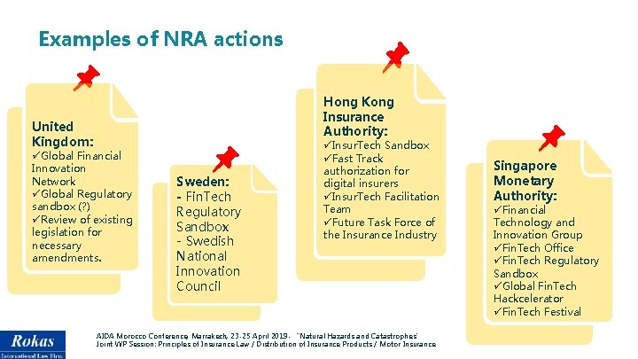 Examples of NRA actions Hong Kong Insurance Authority: United Kingdom: üGlobal Financial Innovation Network