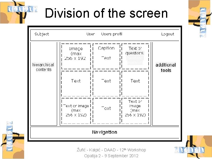 Division of the screen Žufić - Kalpić - DAAD - 12 th Workshop Opatija