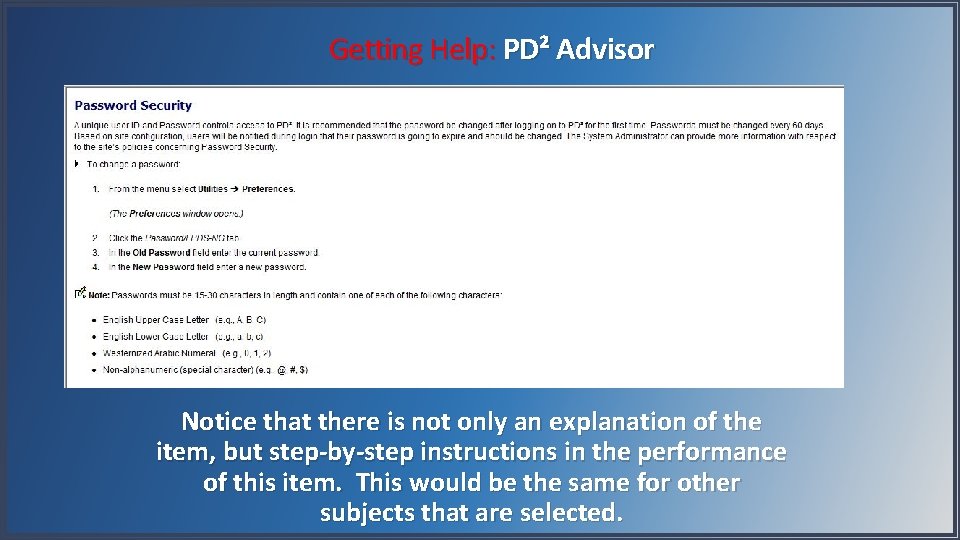 Getting Help: PD² Advisor Notice that there is not only an explanation of the