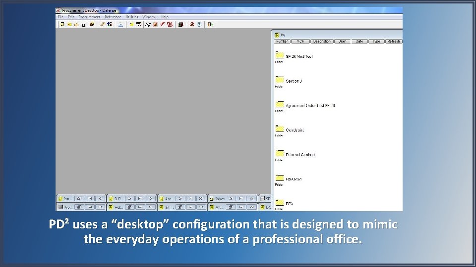 PD² uses a “desktop” configuration that is designed to mimic the everyday operations of