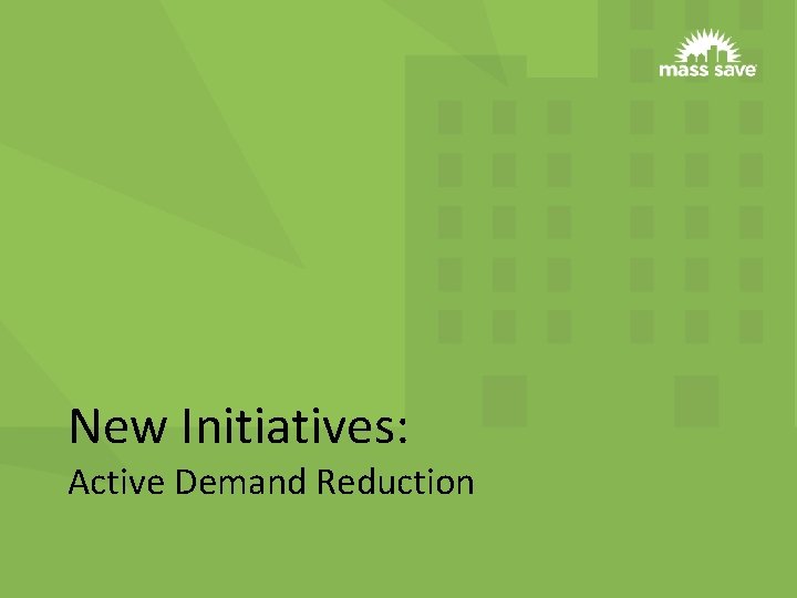 New Initiatives: Active Demand Reduction 