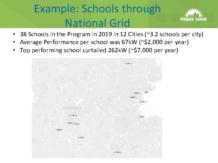 Example: Schools through National Grid • 38 Schools in the Program in 2019 in