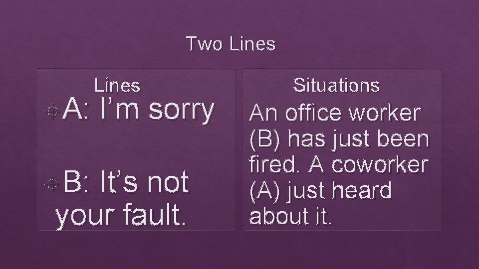 Two Lines Situations It’s not your fault. An office worker (B) has just been