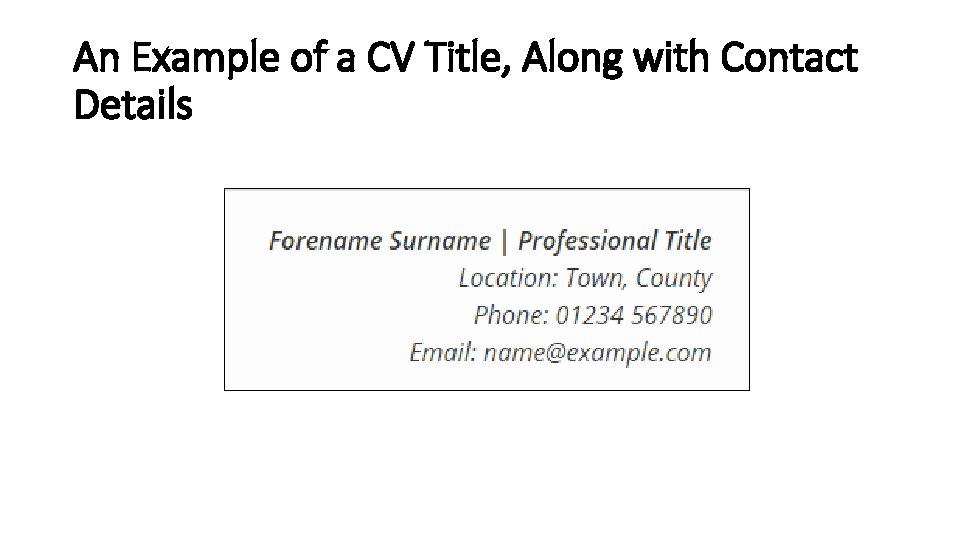 An Example of a CV Title, Along with Contact Details 