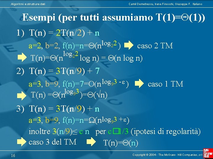 Algoritmi e strutture dati Camil Demetrescu, Irene Finocchi, Giuseppe F. Italiano Esempi (per tutti