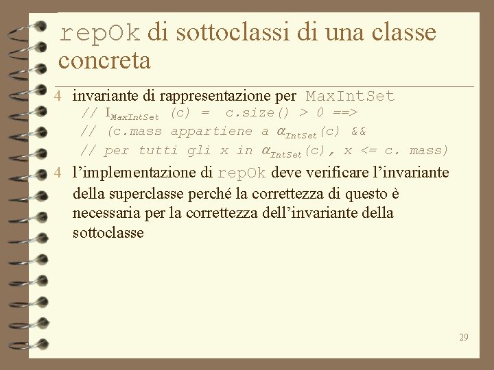 rep. Ok di sottoclassi di una classe concreta 4 invariante di rappresentazione per Max.