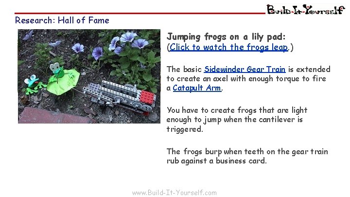 Research: Hall of Fame Jumping frogs on a lily pad: (Click to watch the Research: Hall of Fame Jumping frogs on a lily pad: (Click to watch the