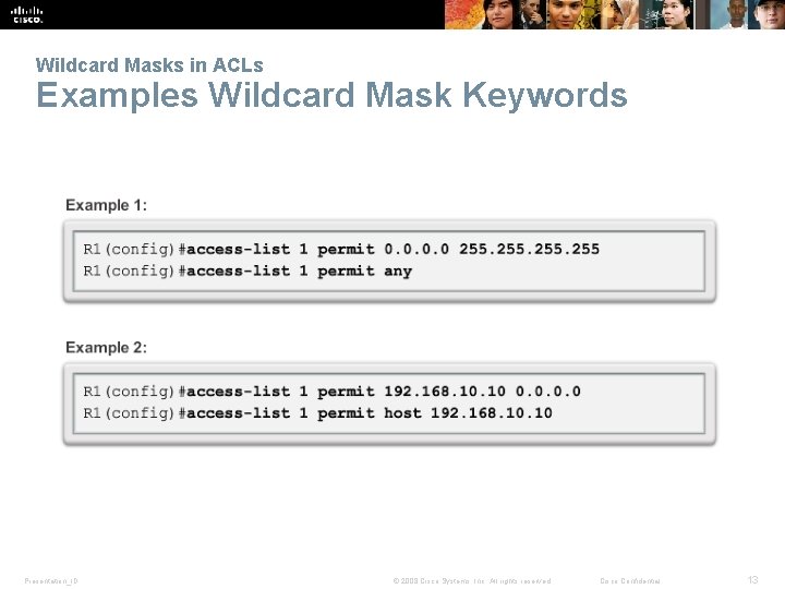 Wildcard Masks in ACLs Examples Wildcard Mask Keywords Presentation_ID © 2008 Cisco Systems, Inc.