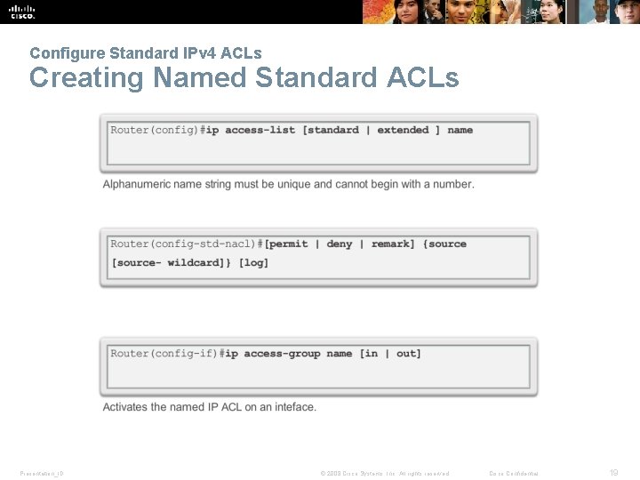 Configure Standard IPv 4 ACLs Creating Named Standard ACLs Presentation_ID © 2008 Cisco Systems,