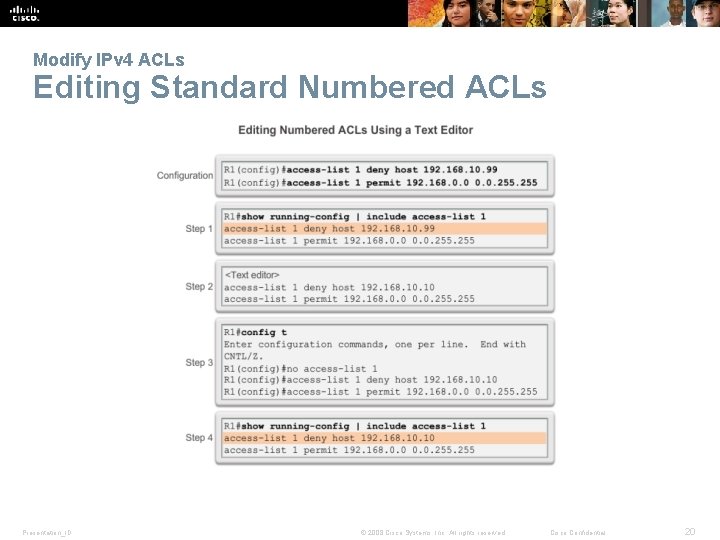 Modify IPv 4 ACLs Editing Standard Numbered ACLs Presentation_ID © 2008 Cisco Systems, Inc.