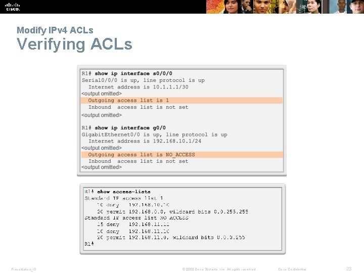 Modify IPv 4 ACLs Verifying ACLs Presentation_ID © 2008 Cisco Systems, Inc. All rights