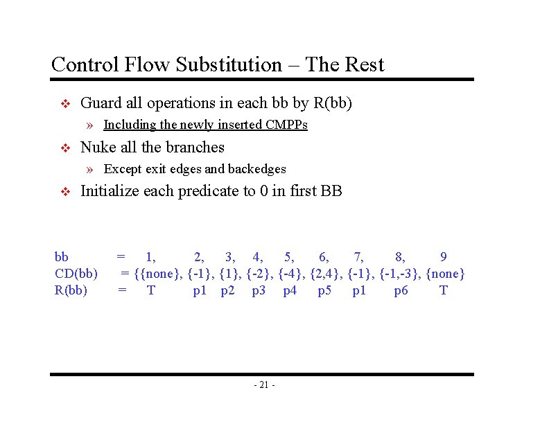 Control Flow Substitution – The Rest v Guard all operations in each bb by