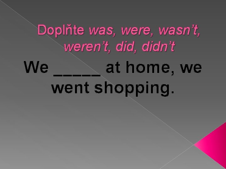 Doplňte was, were, wasn’t, weren’t, didn’t We _____ at home, we went shopping. 