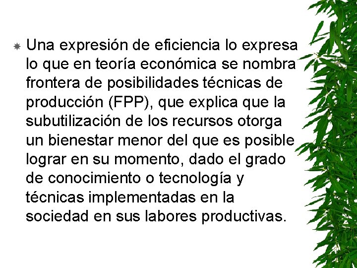  Una expresión de eficiencia lo expresa lo que en teoría económica se nombra