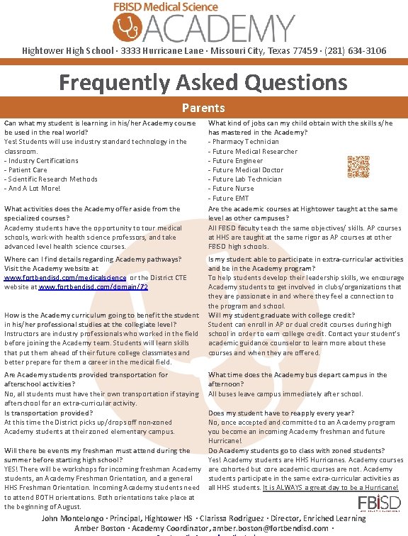 Hightower High School ∙ 3333 Hurricane Lane ∙ Missouri City, Texas 77459 ∙ (281)