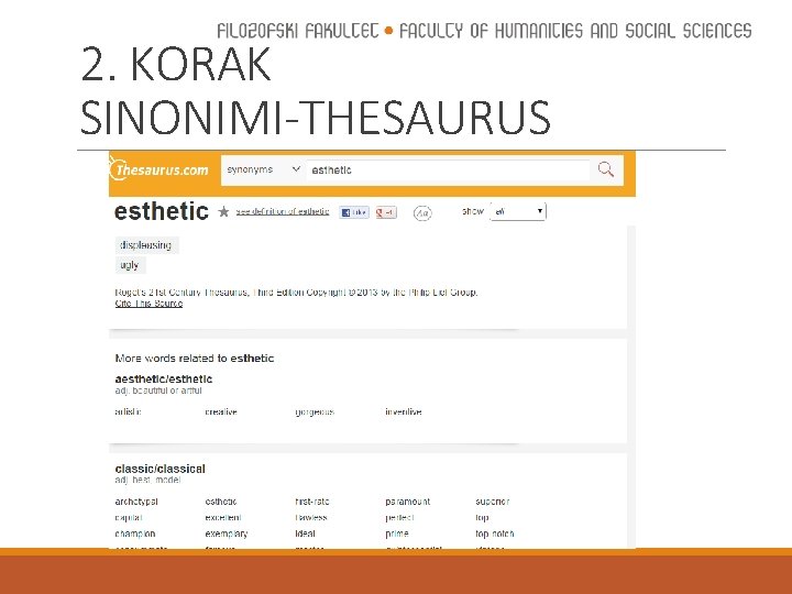 2. KORAK SINONIMI-THESAURUS 