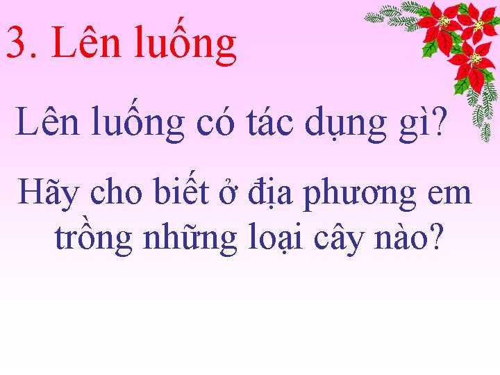 3. Lên luống có tác dụng gì? Hãy cho biết ở địa phương em