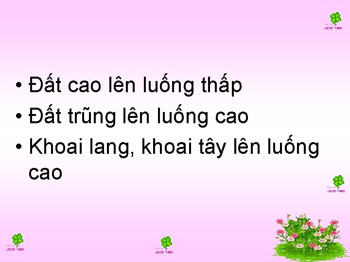  • Đất cao lên luống thấp • Đất trũng lên luống cao •