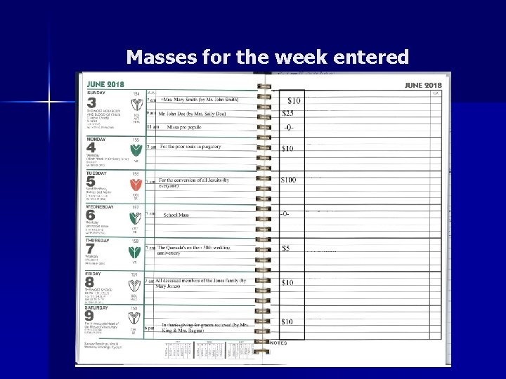 Masses for the week entered 