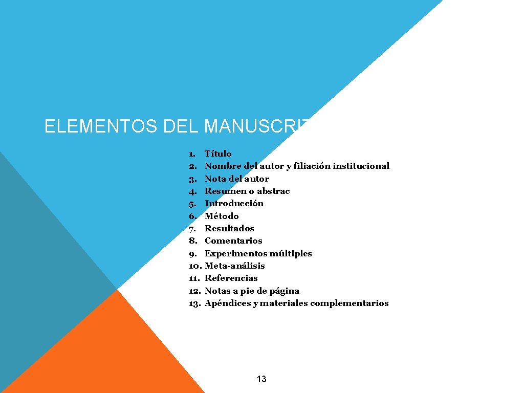 ELEMENTOS DEL MANUSCRITO 1. Título 2. Nombre del autor y filiación institucional 3. Nota