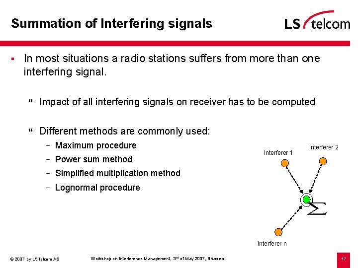 Summation of Interfering signals § In most situations a radio stations suffers from more