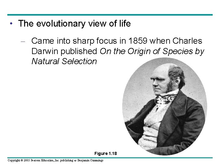  • The evolutionary view of life – Came into sharp focus in 1859